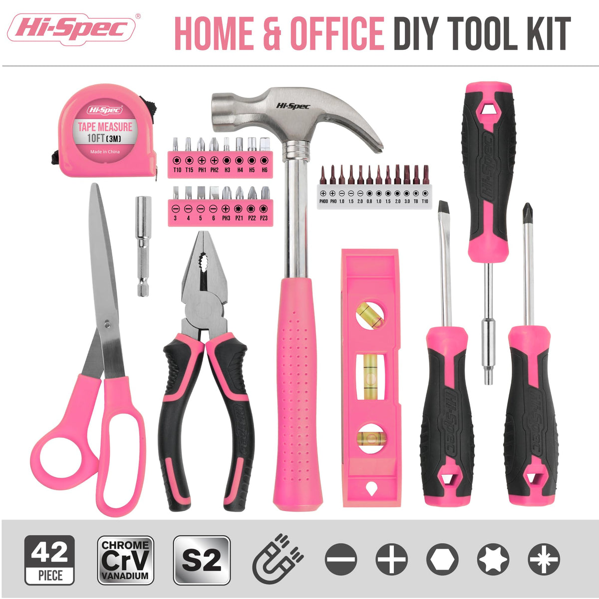 Hi-Spec pink hammer shown for sturdy, precise driving in home projects.