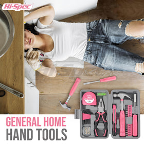 Hi-Spec pink tool case open inside reveals organized storage for everyday projects