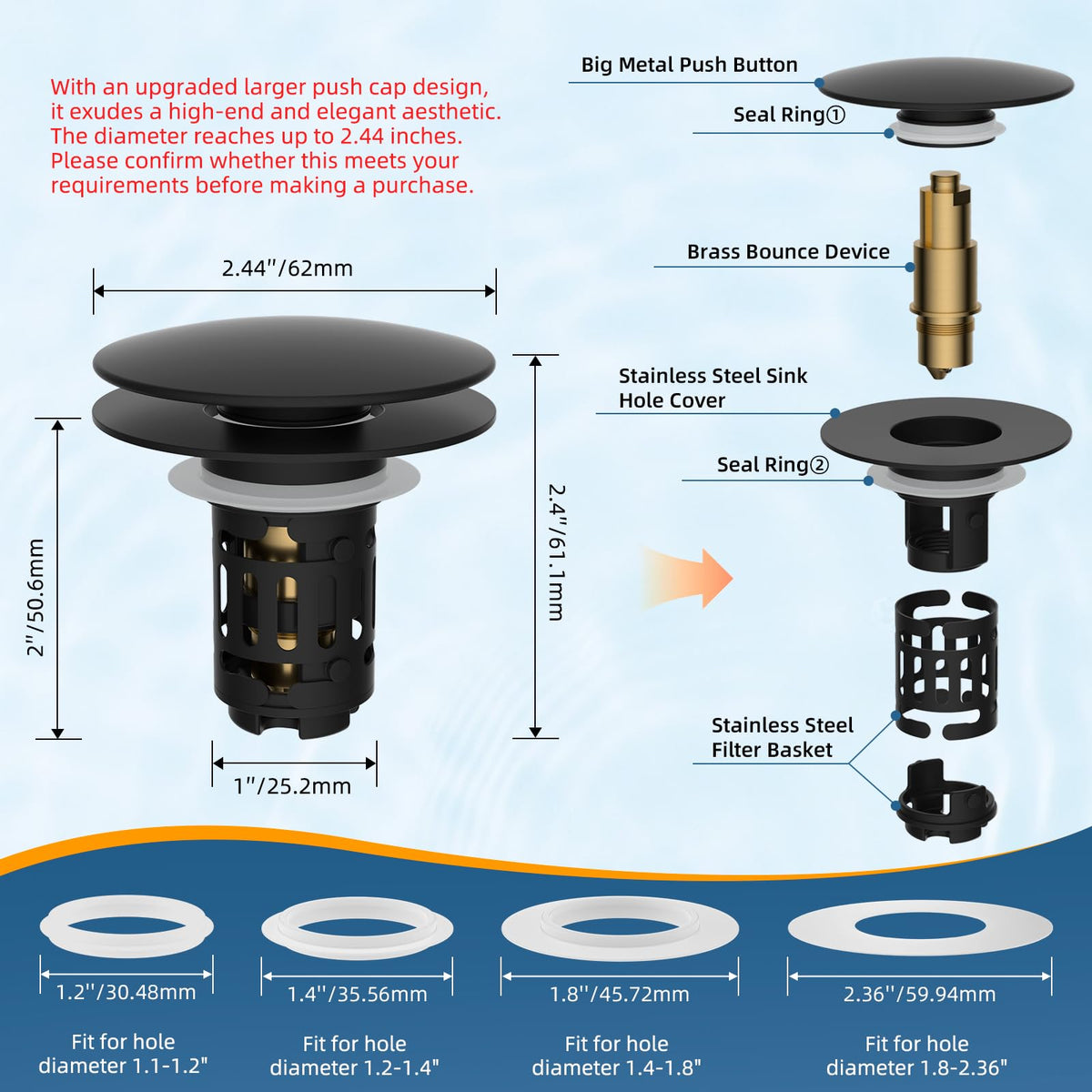Hibbent compact matte black drain solution for clutter free sinks