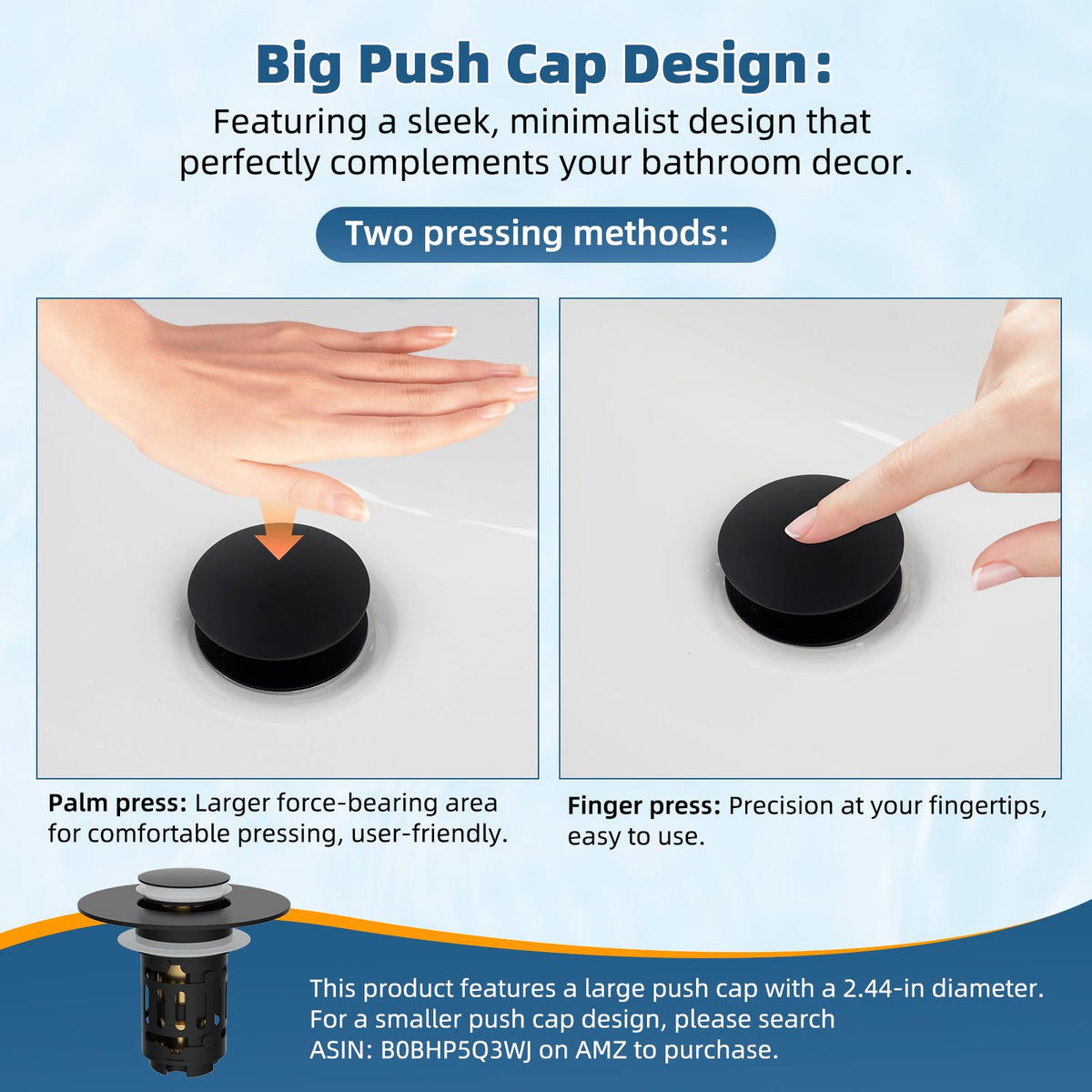 Hibbent matte black stopper installs in seconds with no tools