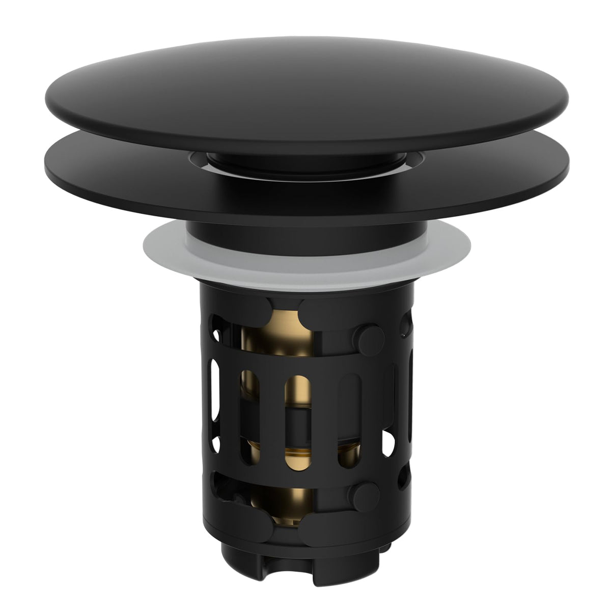 Hibbent upgraded 3 in 1 drain strainer with push cap for easy water control in matte black