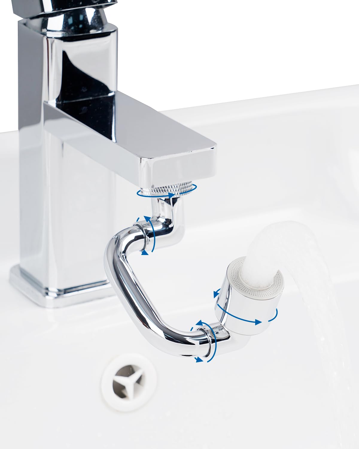 Hibbent 1080° swivel faucet extender offers full-direction reach for hard-to-clean sinks.