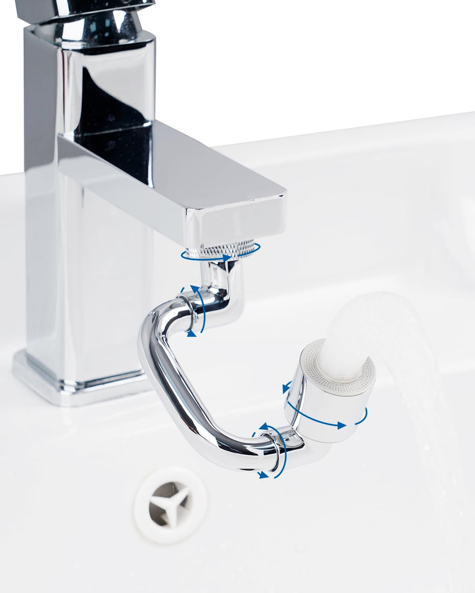 Hibbent 1080° swivel faucet extender offers full-direction reach for hard-to-clean sinks.