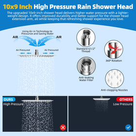 Hibbent 12-inch adjustable extension arm raises the shower head for comfort.