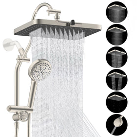 Hibbent 13-inch rainfall showerhead delivers broad coverage for a luxurious rinse.