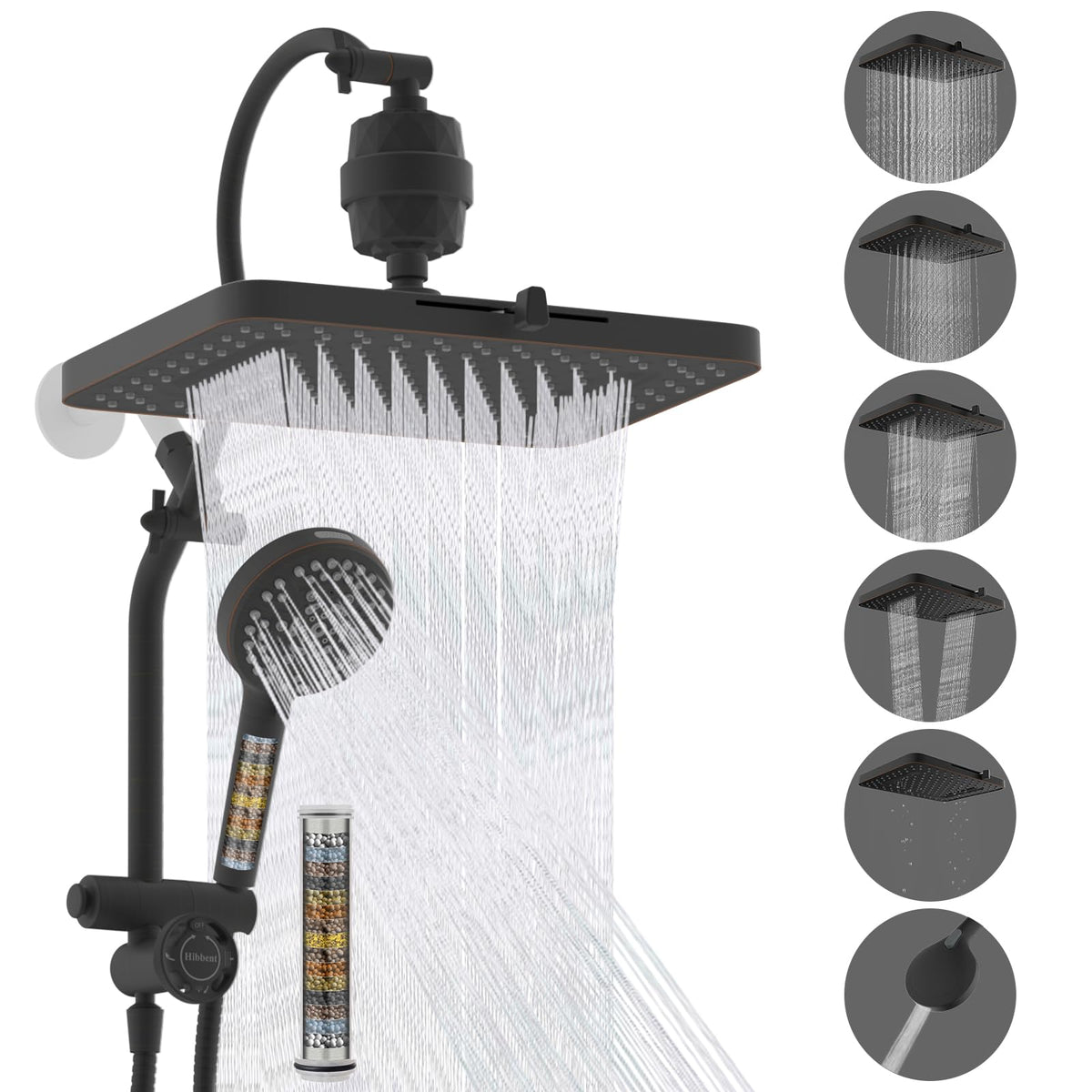 Hibbent 13-inch rainfall shower head with wide coverage for a relaxing wash.