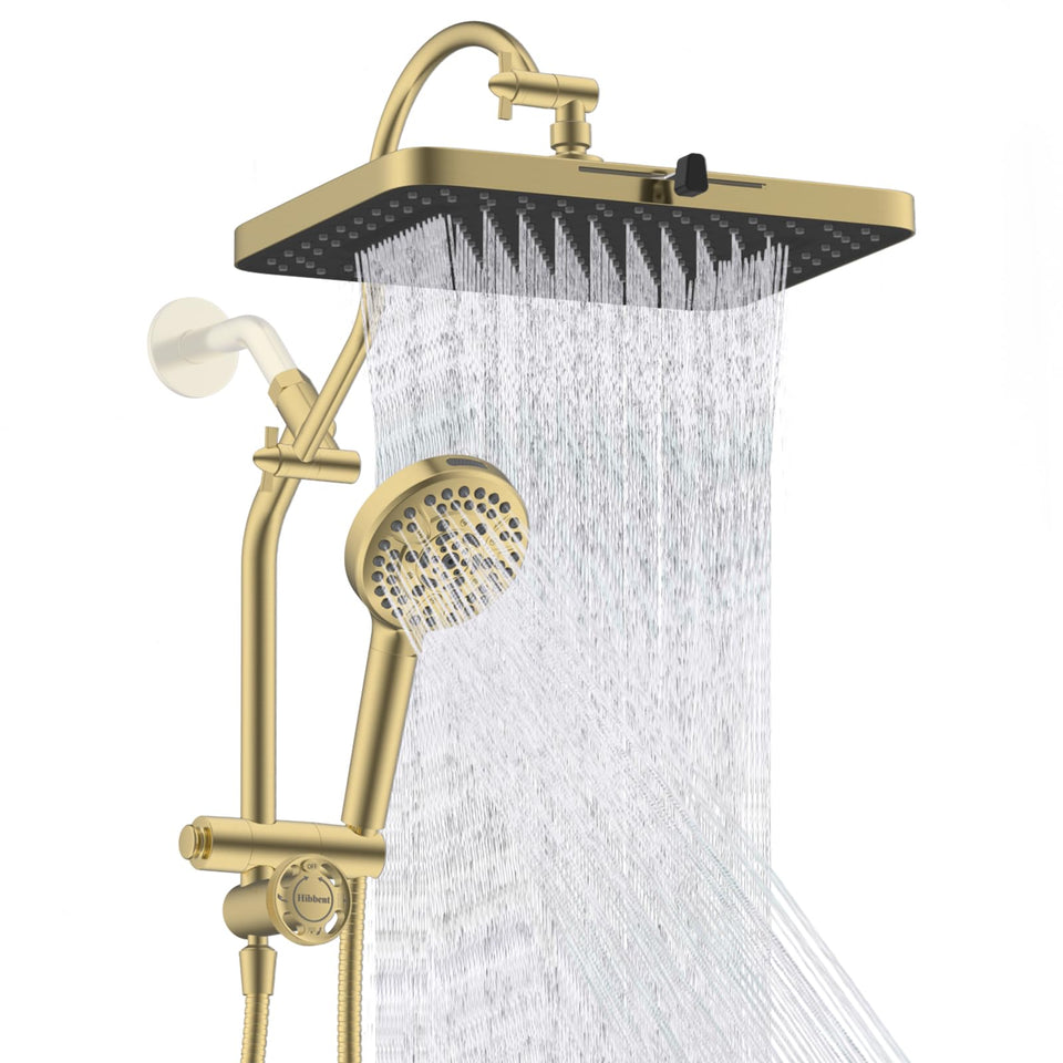 Hibbent 13-inch rainfall showerhead for wide coverage and spa-like showers.