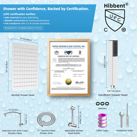 Hibbent 16-inch extension arm enables precise, level shower head positioning.
