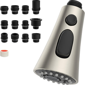 Hibbent 3-function pull-down sprayer head with versatile three modes for flexible cleaning.
