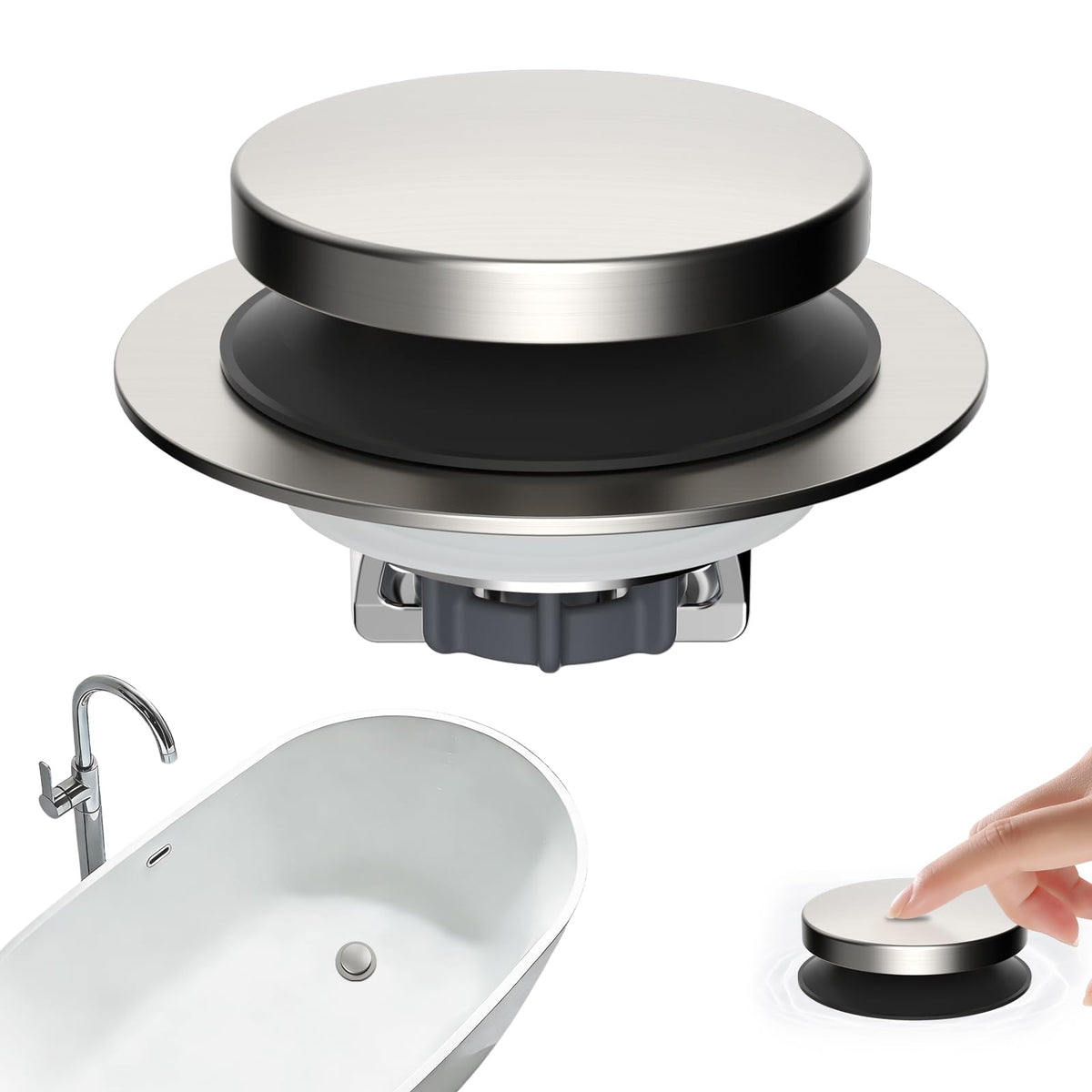 Hibbent 3-in-1 metal bathtub drain stopper enables quick sealing and rapid drainage