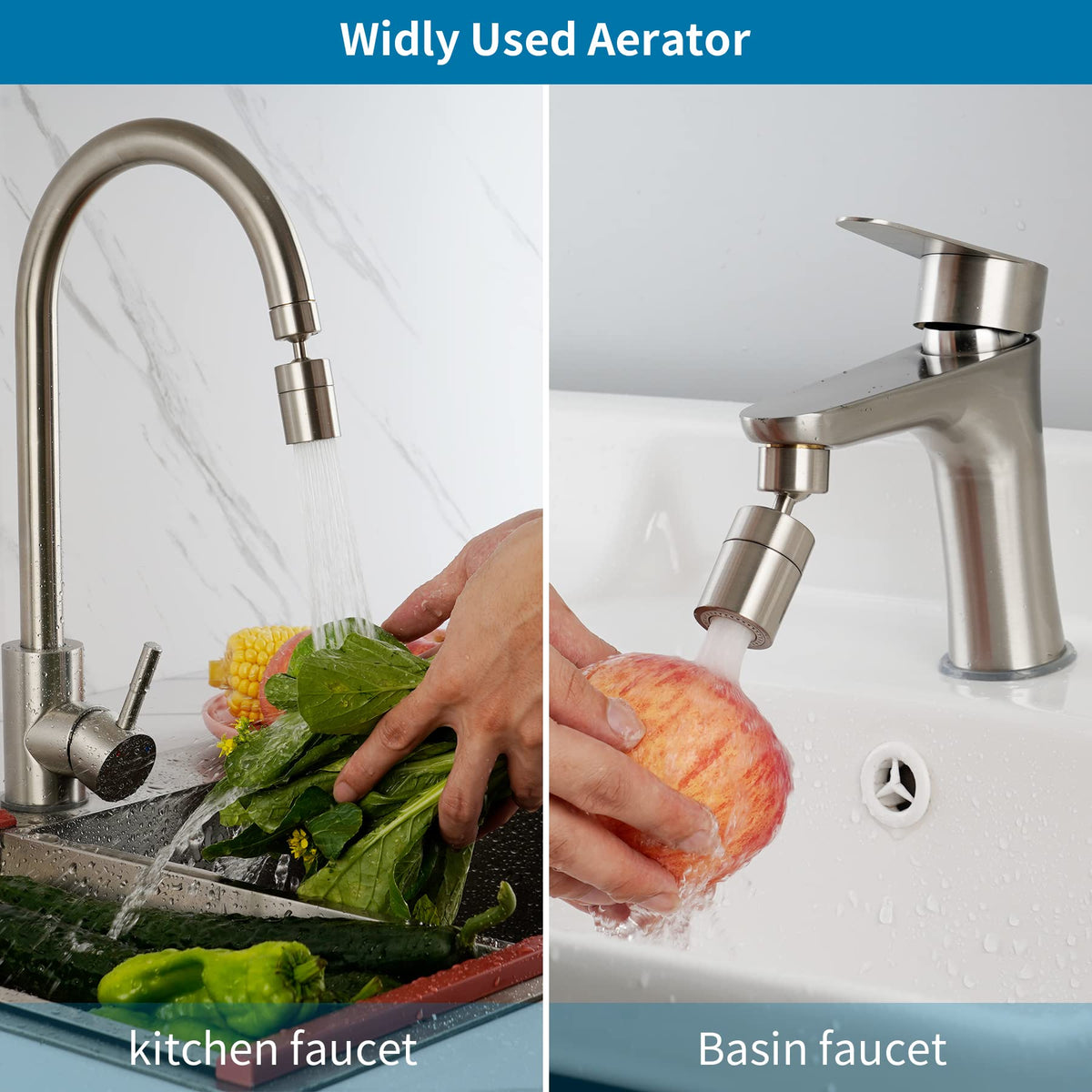 Hibbent 360-degree swivel aerator allowing full sink reach and thorough cleaning.