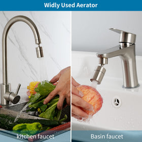 Hibbent 360-degree swivel aerator allowing full sink reach and thorough cleaning.