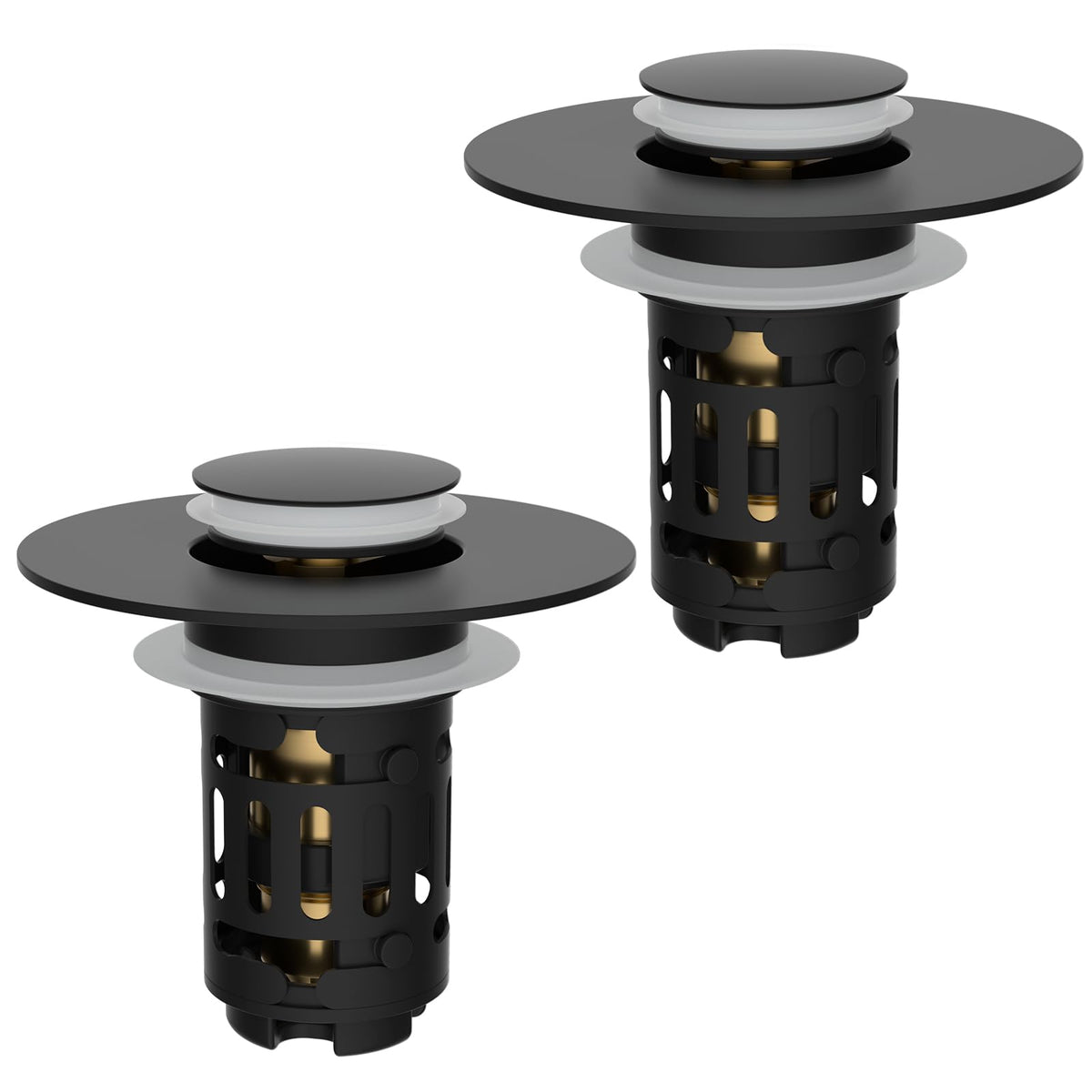 Hibbent 3-in-1 sink drain strainer during installation showing universal fit.