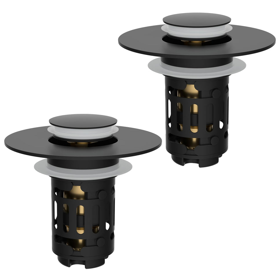 Hibbent 3-in-1 sink drain strainer during installation showing universal fit.