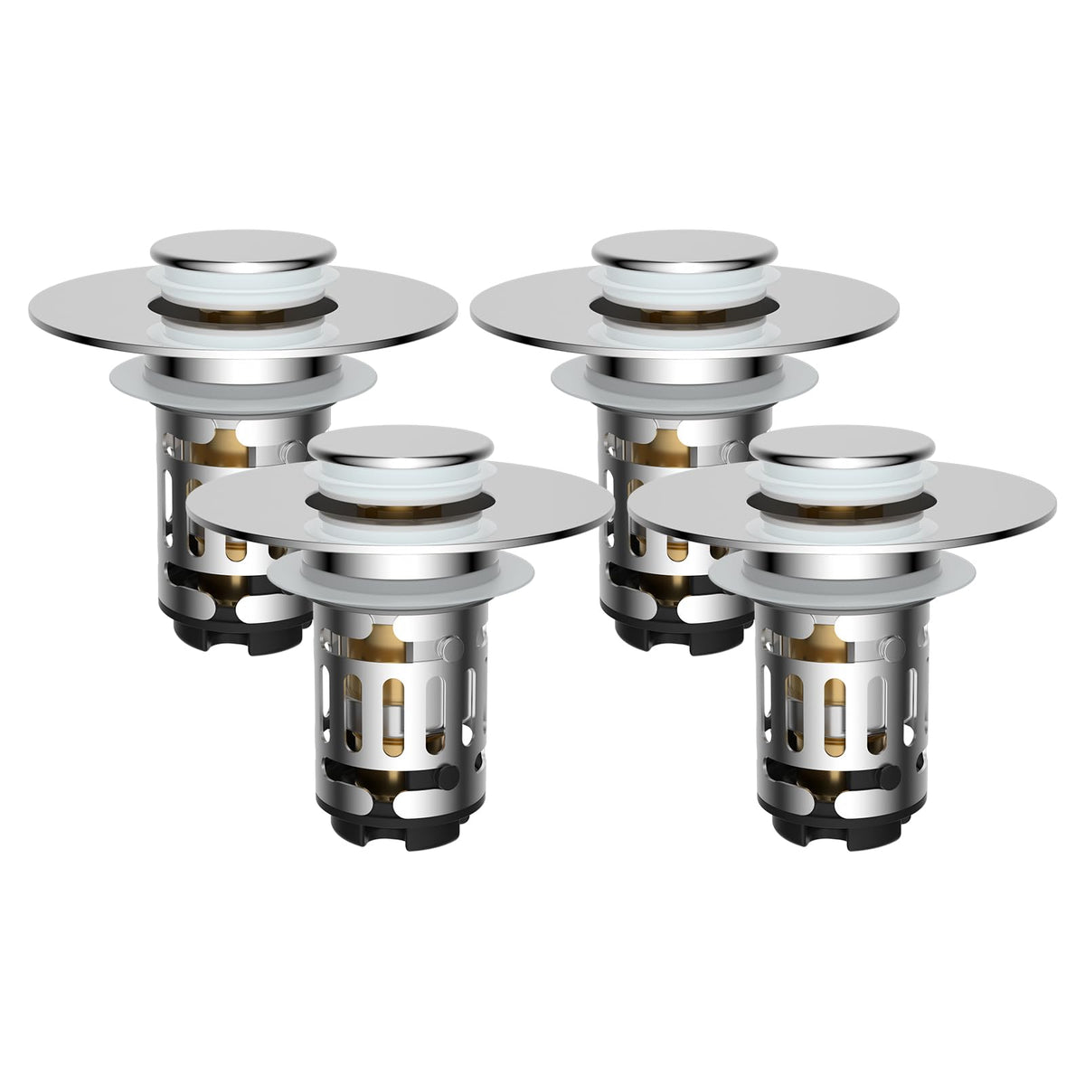 Hibbent 4 pack 3 in 1 sink strainers in bathroom setting, protects against clogs