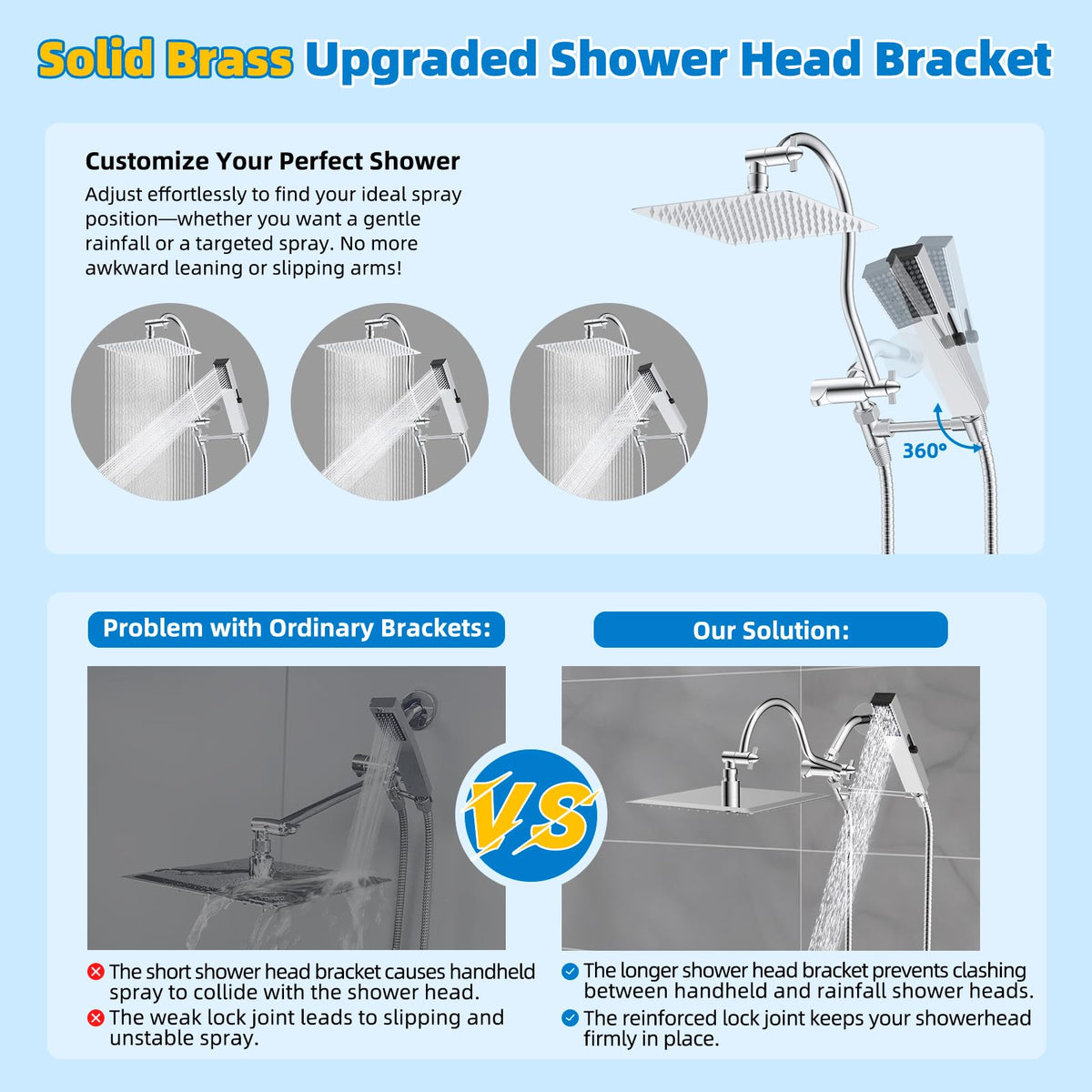 Hibbent 4-spray handheld showerhead offers high-pressure modes for versatile cleansing.