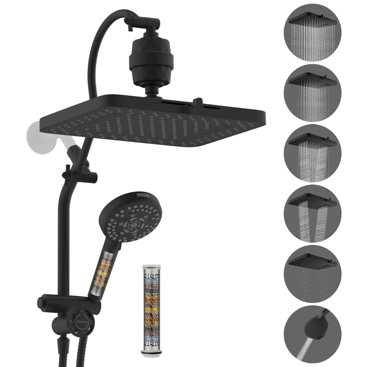 Hibbent 13-inch 5-spray rainfall head with wide coverage and rain mode