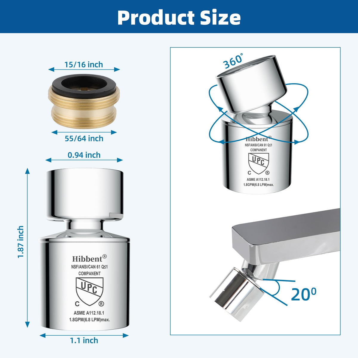 Hibbent adapter included for easy faucet installation