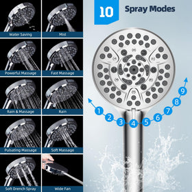 Hibbent adhesive holder keeps the shower head within easy reach.