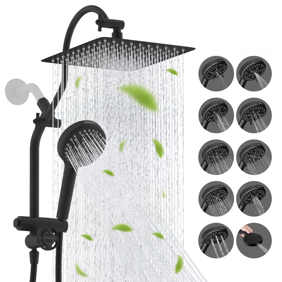 Hibbent all-metal 10-inch rainfall showerhead delivers steady coverage and durability.