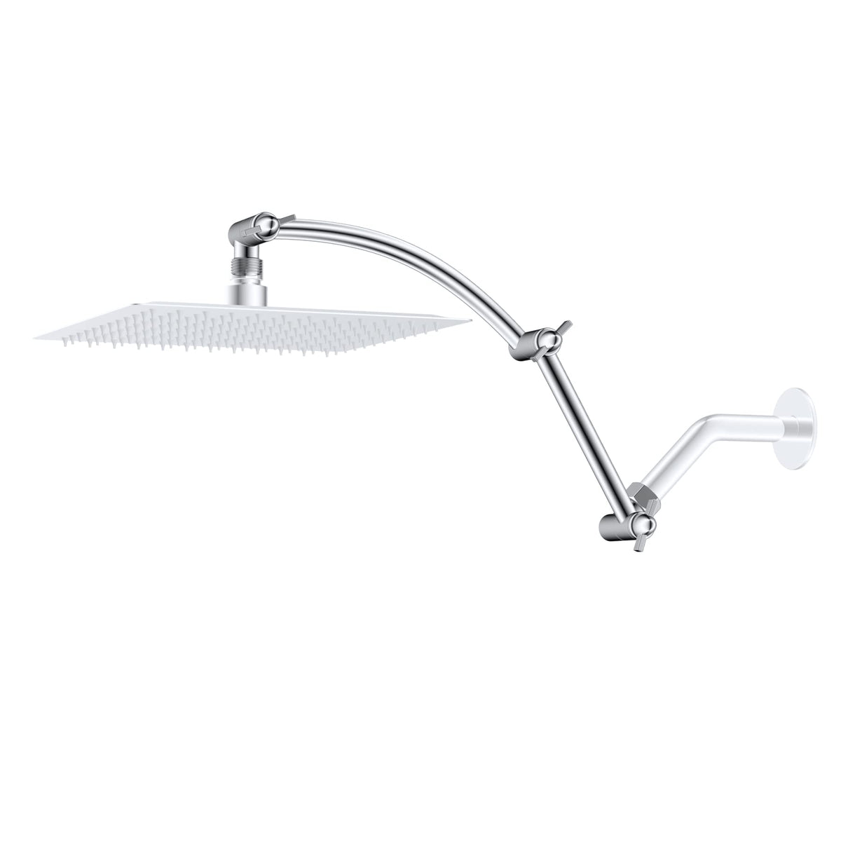 Hibbent all-metal 16-inch shower arm extension in chrome raises spray reach.