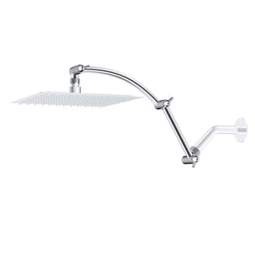 Hibbent all-metal 16-inch shower arm extension in chrome raises spray reach.