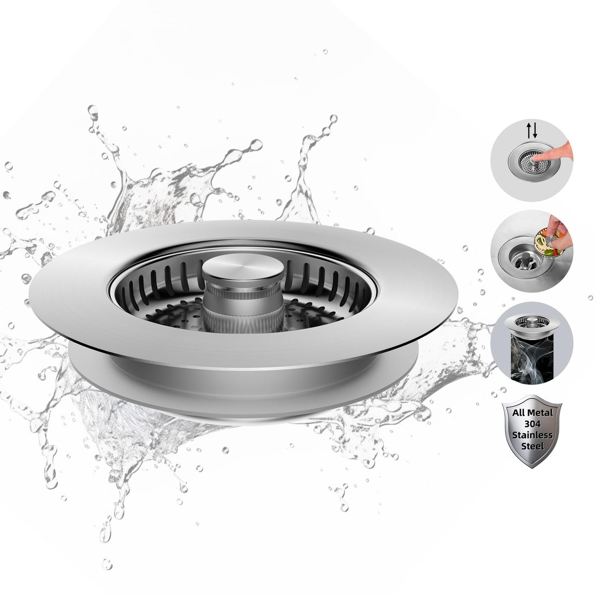 Hibbent all-metal 3-in-1 strainer, front view, shows durable seal and rust resistance.