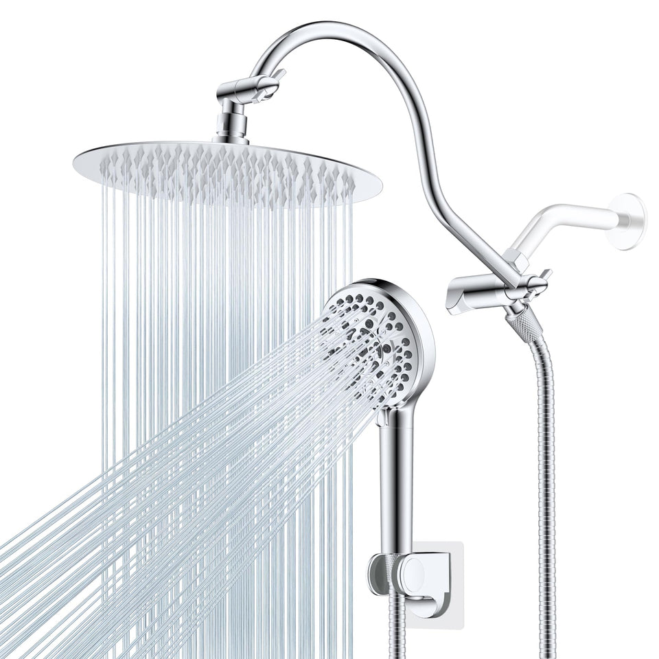 Hibbent 10-inch rainfall head in rust-resistant SUS304 stainless steel.