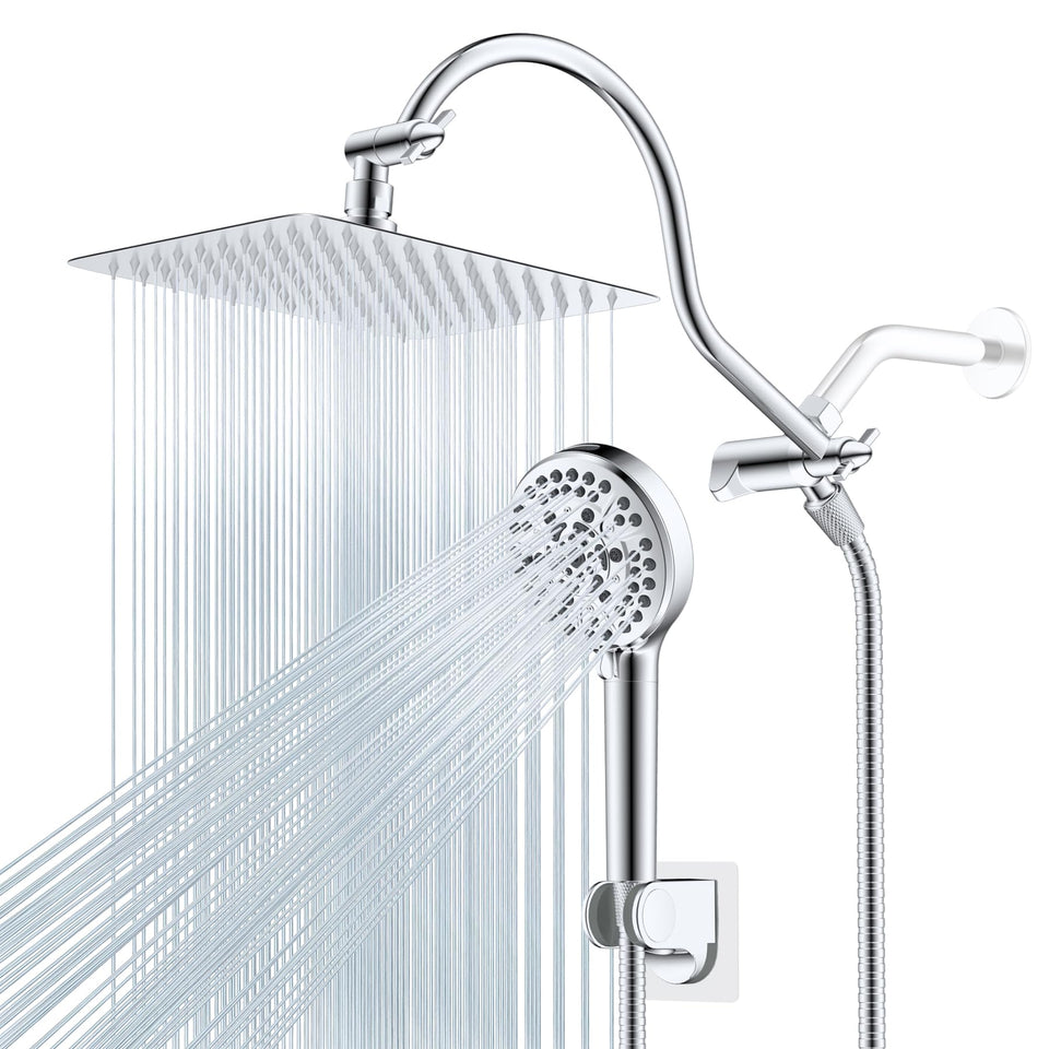 Hibbent all metal shower head with 10 inch rainfall for a spa like shower