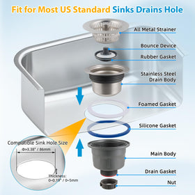 Hibbent anti-clog drain design image suggests fast debris filtration