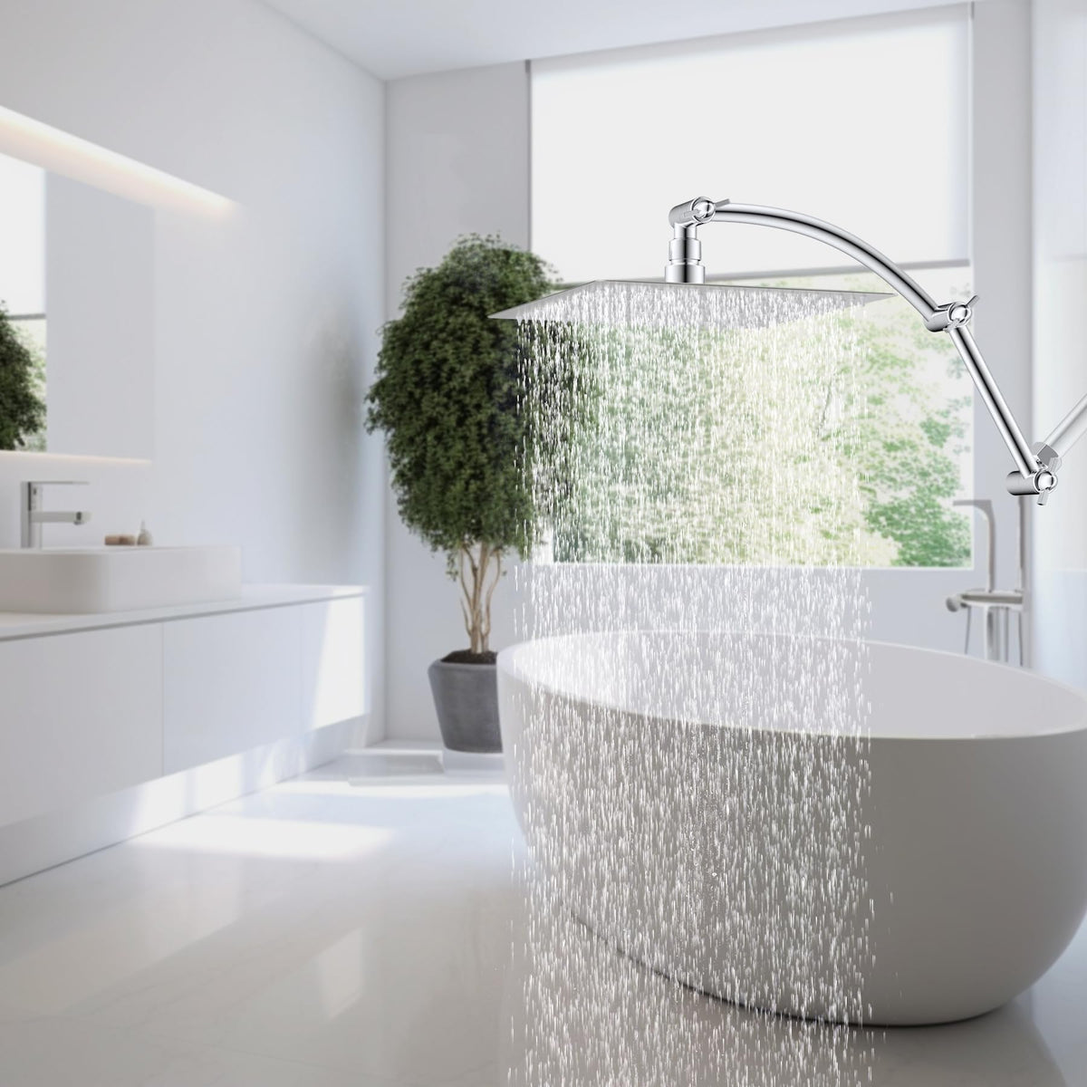 Hibbent arc-shaped extension arm design keeps spray vertical