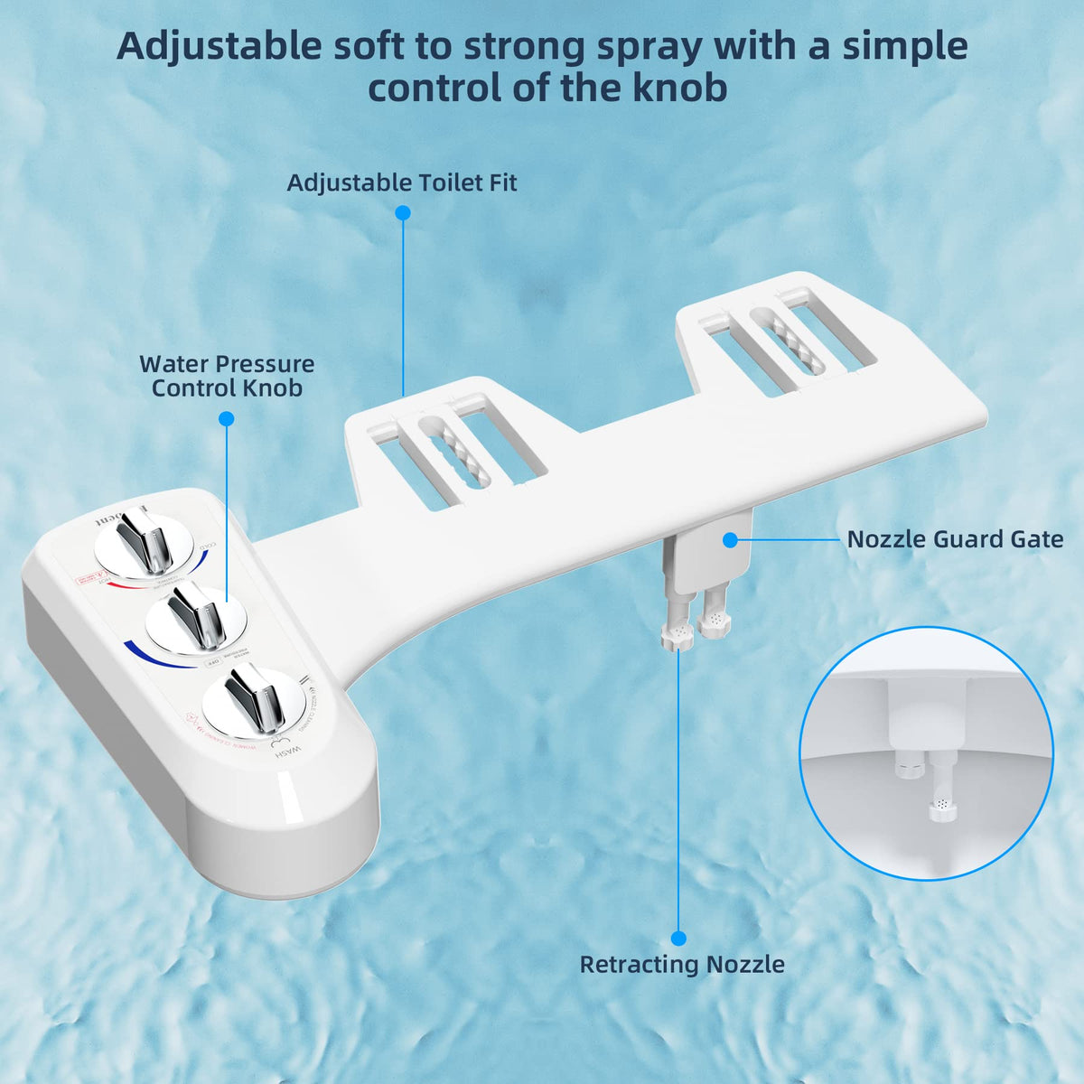 Hibbent bidet offers adjustable water pressure and temperature control.
