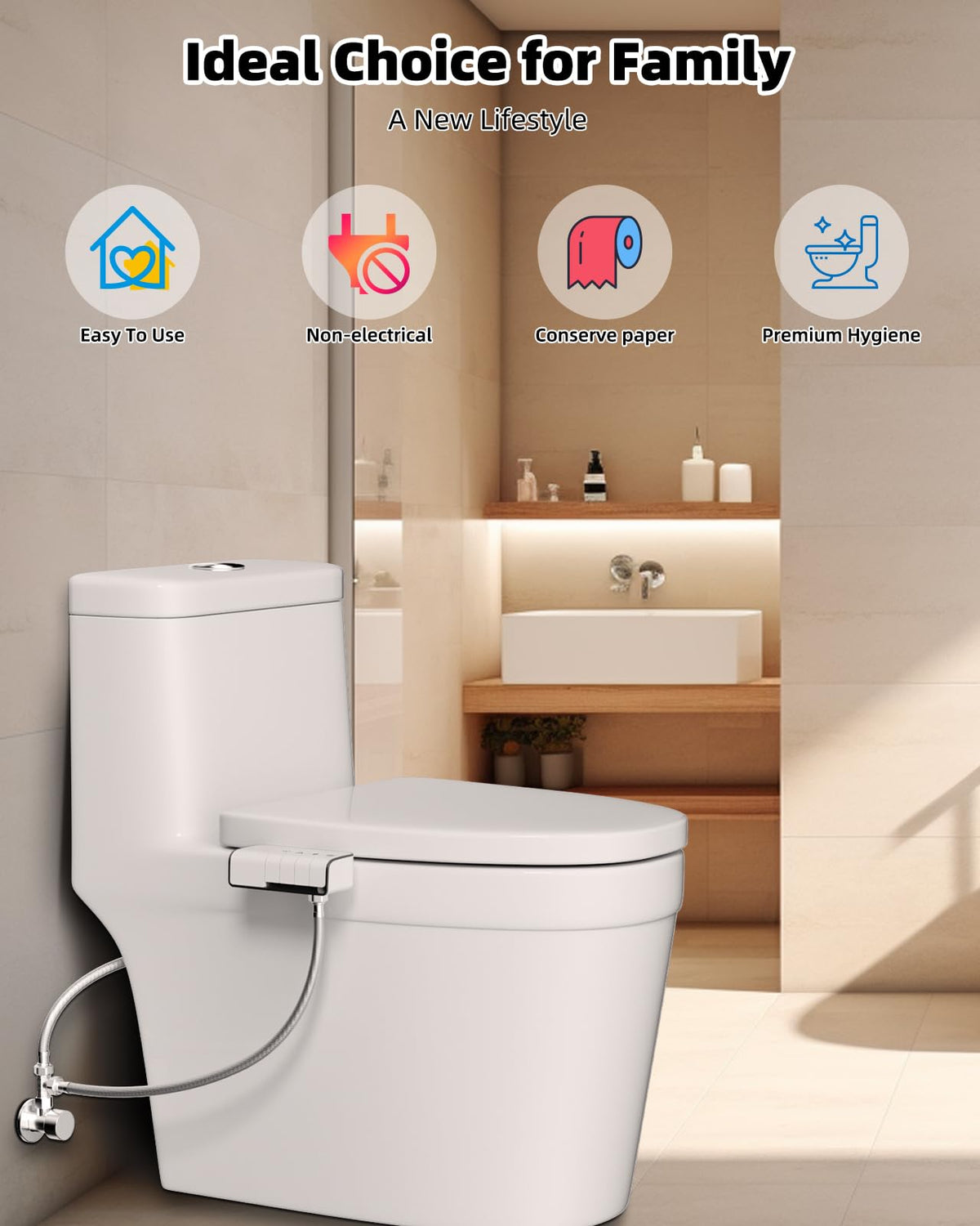 Hibbent bidet attachment self-cleaning nozzle stays hygienic between uses