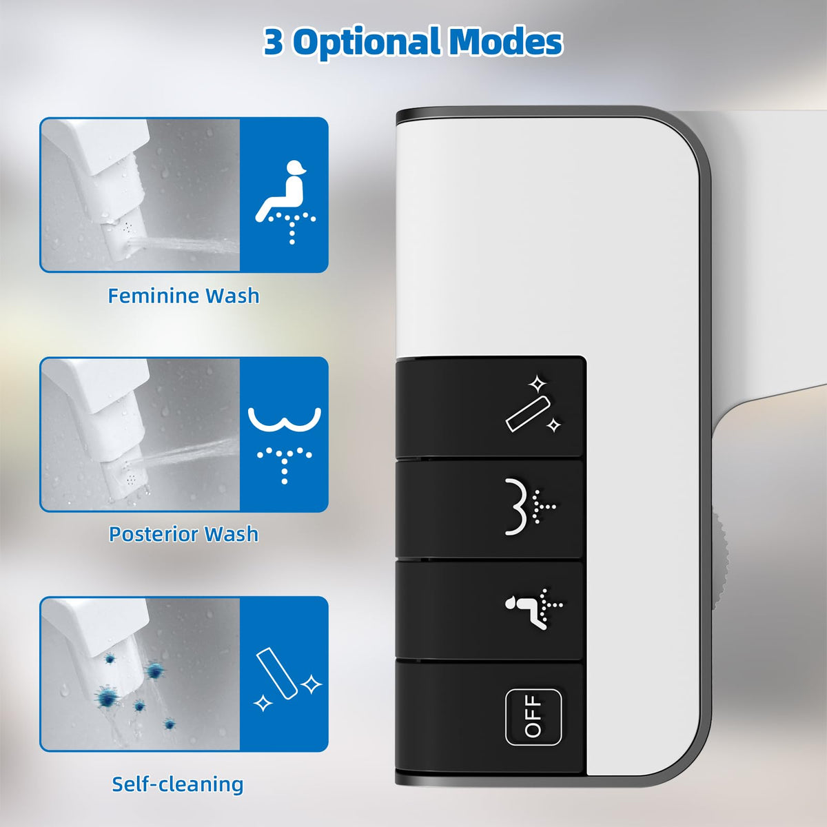 Hibbent dual-nozzle front and rear wash enables customizable cleansing.