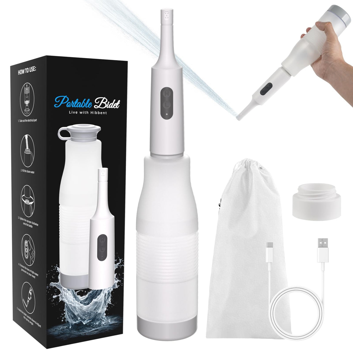 Hibbent bidet expandable bottle in travel mode for 350-500 ml capacity