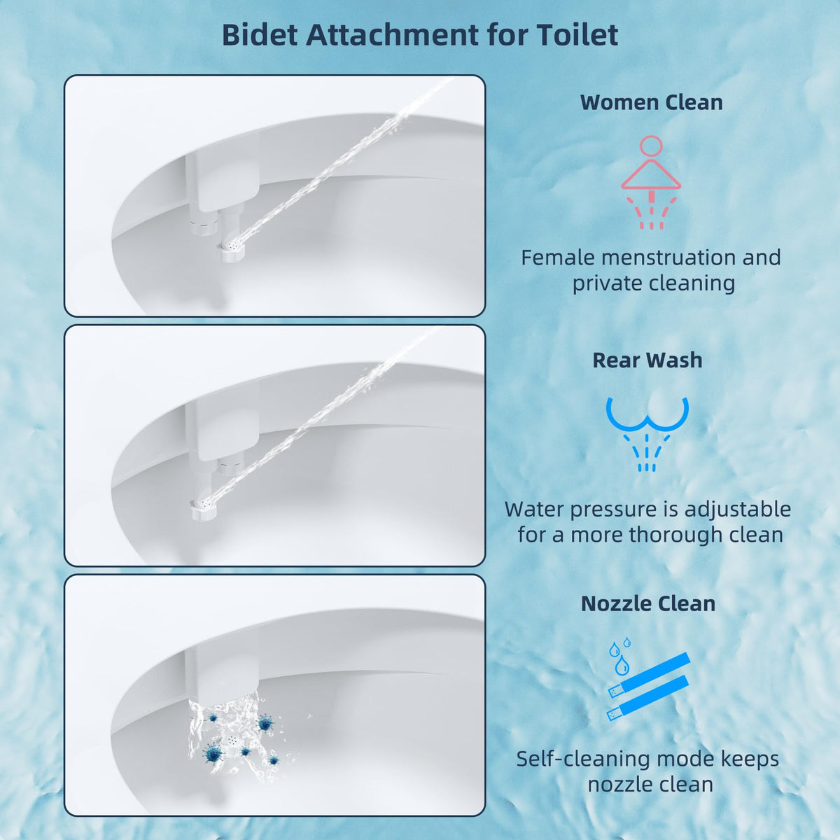 Hibbent bidet provides hot and cold water for comfortable cleansing.
