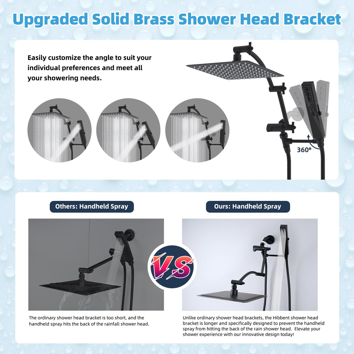Hibbent bracket supports showerhead while preventing collisions for steady spray