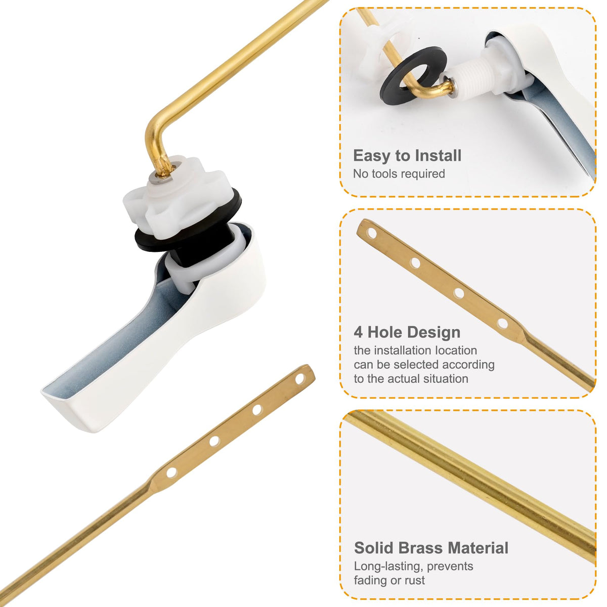 Hibbent brass lever with stainless steel flapper chains ensures reliable operation.