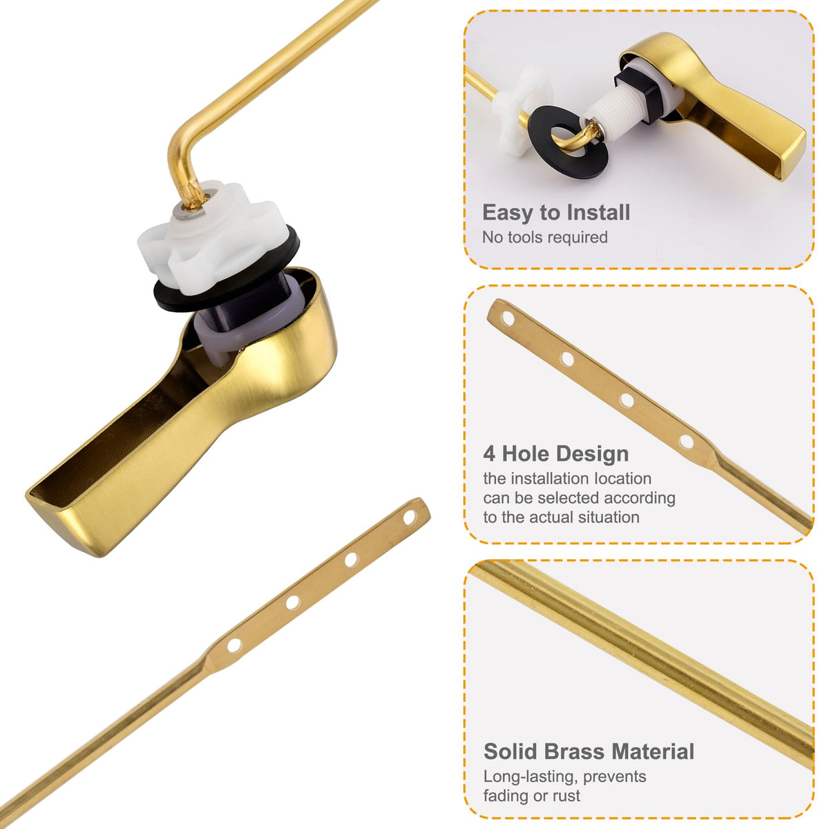 Hibbent brass toilet lever close-up showing solid construction and premium finish.