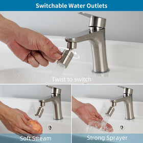 Hibbent brushed nickel aerator body resists corrosion and matches modern kitchen decor.