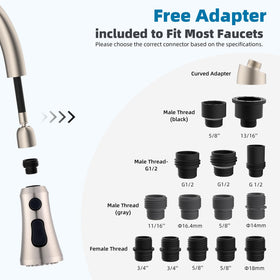 Hibbent brushed nickel finish sink sprayer enhances faucet style while simplifying cleanup.