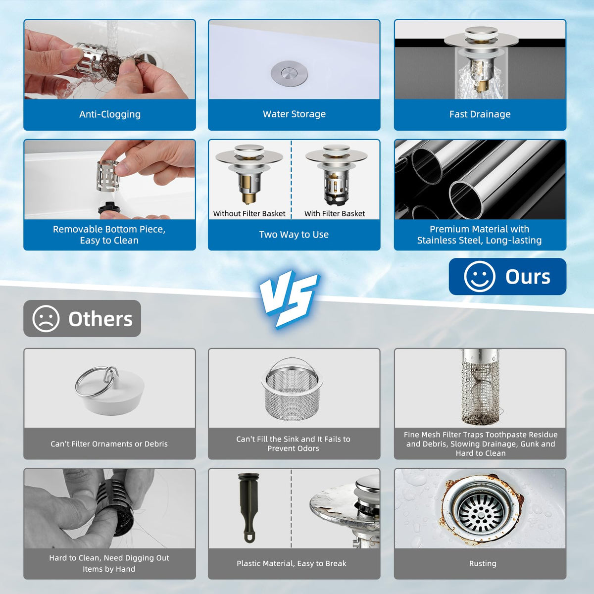 Hibbent brushed nickel sink stopper matches modern basins.