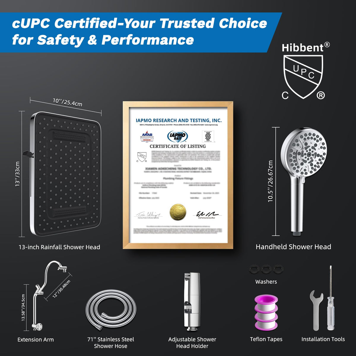 Hibbent cUPC-certified shower system for safety and reliability