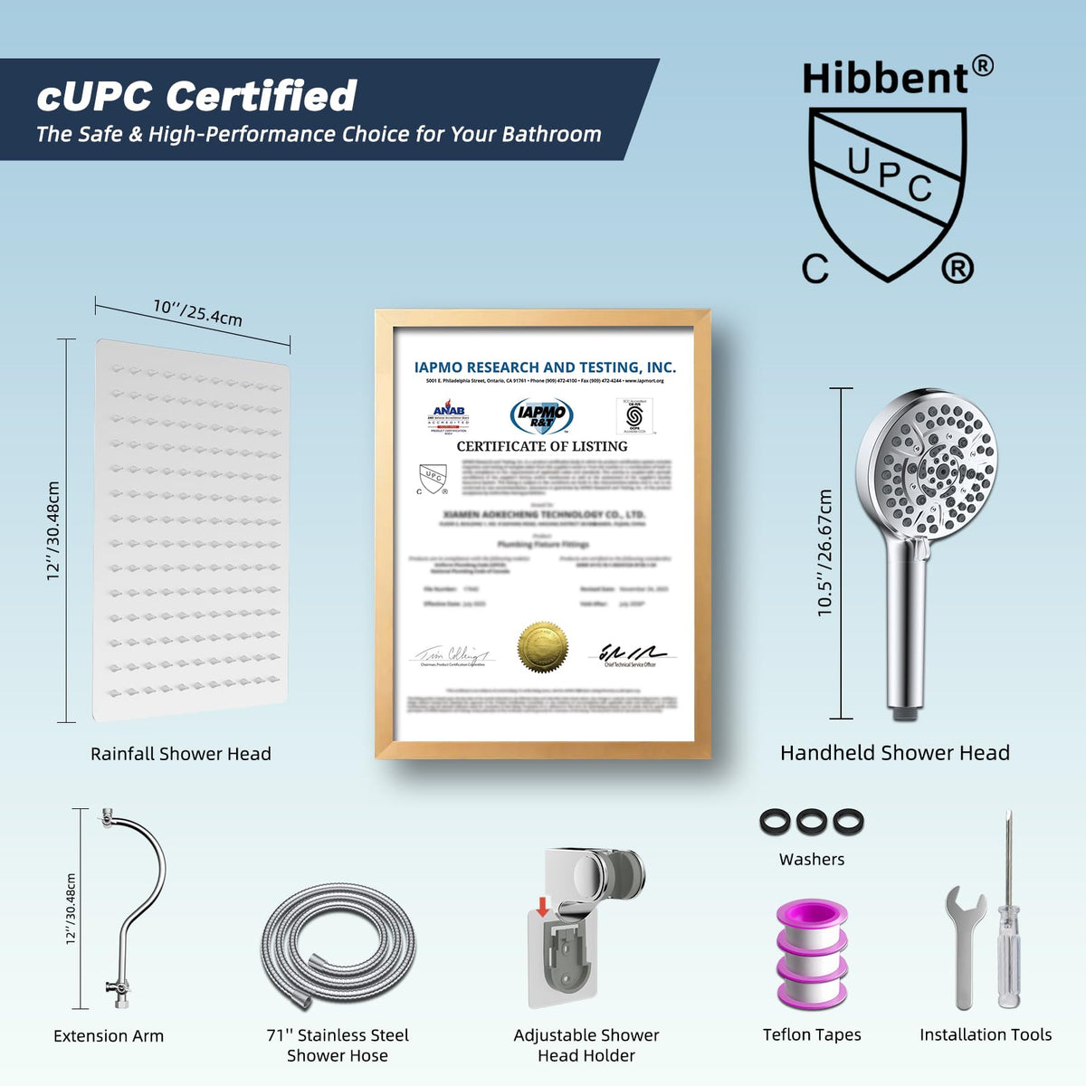 Hibbent CUPC certification ensures compliance with safety and quality standards.