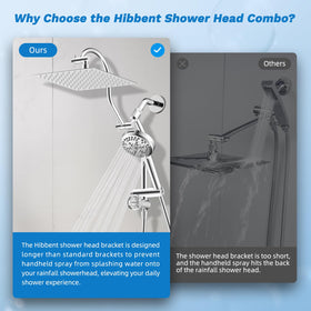 Hibbent curved shower arm keeping head level for comfort