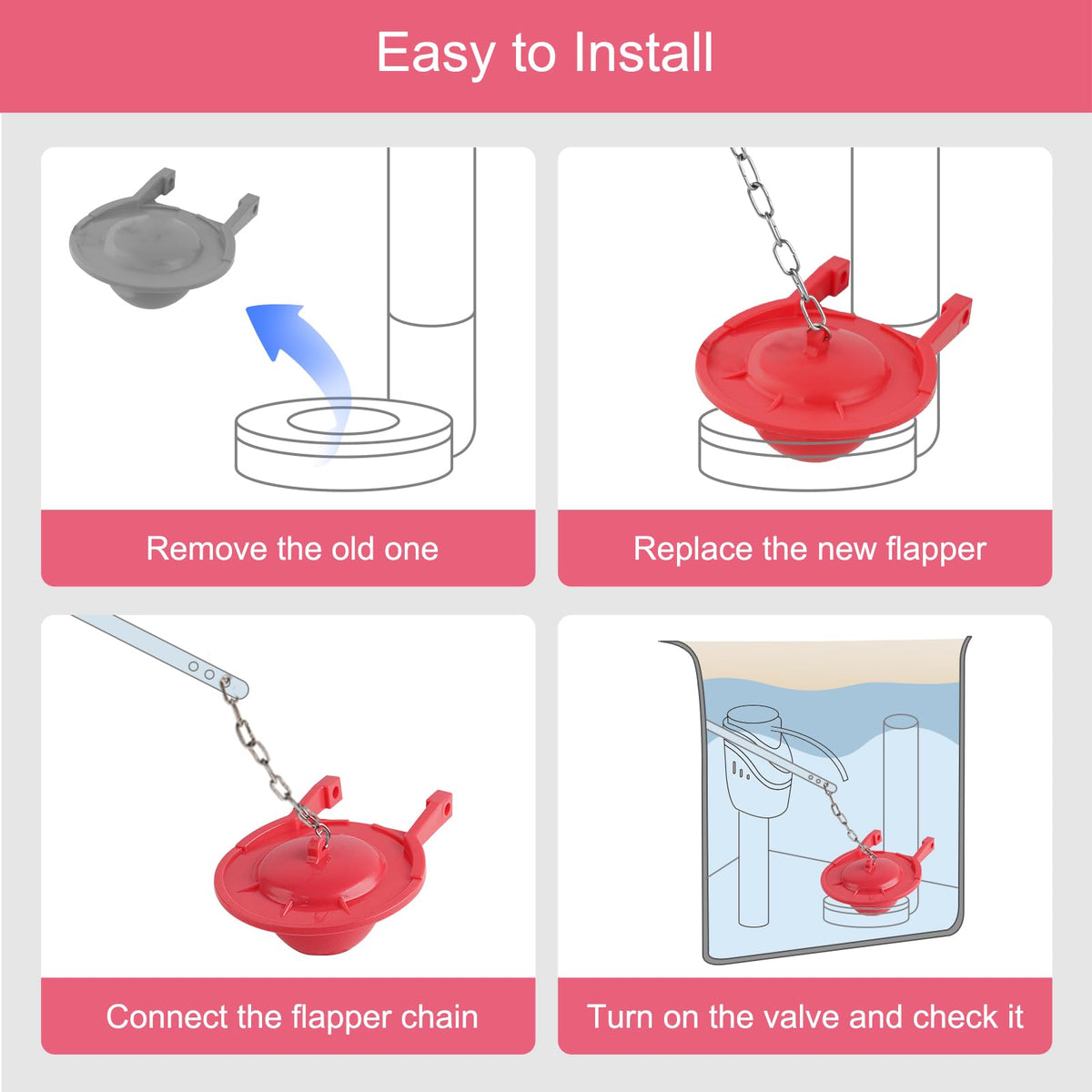 Hibbent easy-install toilet flapper requires no tools.