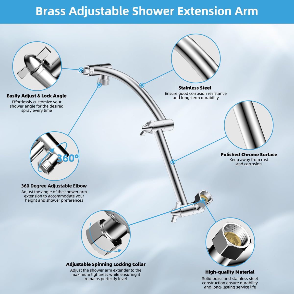 Hibbent 16-inch extension arm with arc design for easy height adjustment