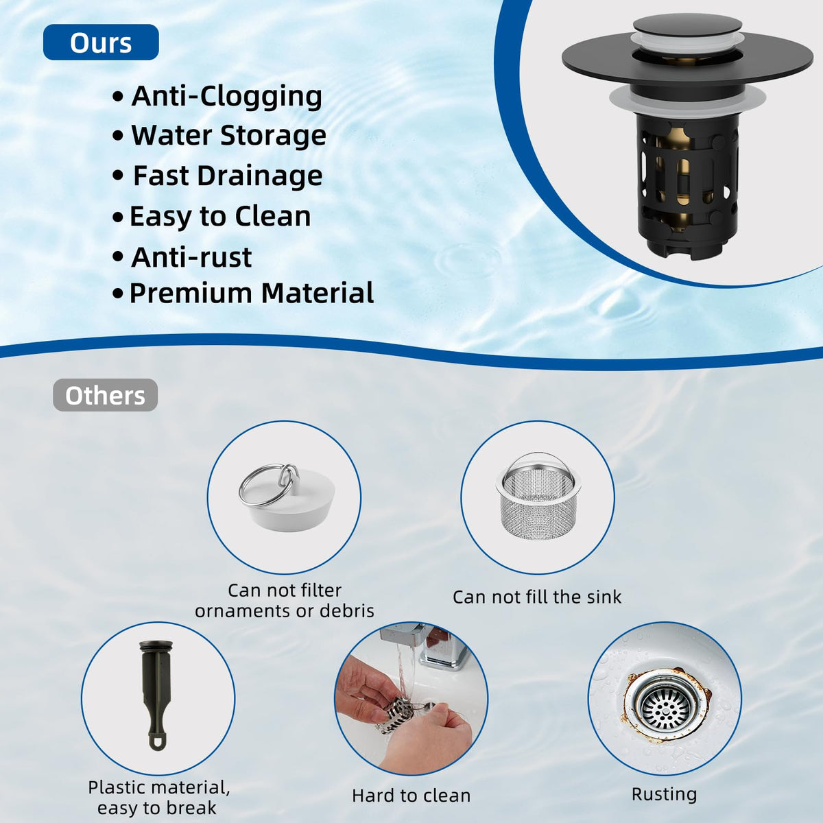 Hibbent fast-drainage mode delivers quick sink emptying when needed.
