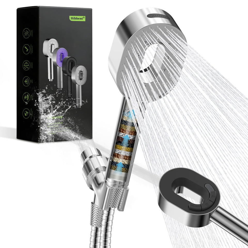 Hibbent filtered handheld chrome showerhead for daily refreshing showers