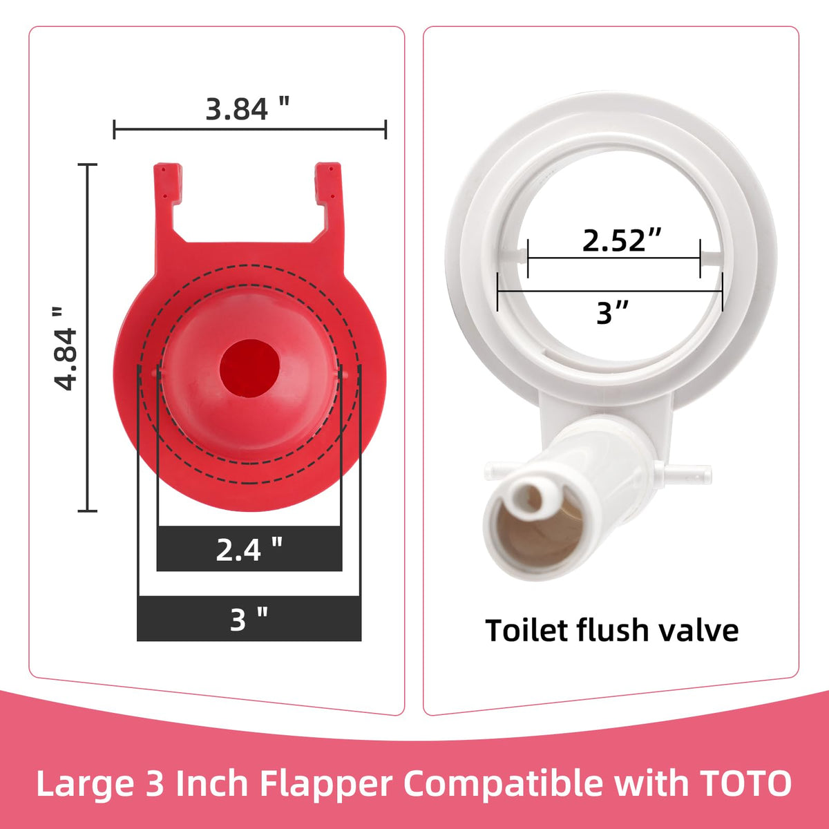 Hibbent flapper with flexible red rubber for durability and chlorine resistance.